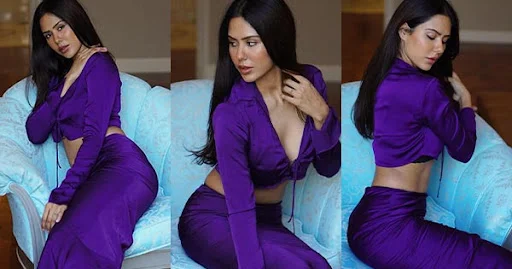 Sonam bajwa hot purple outfit photoshoot