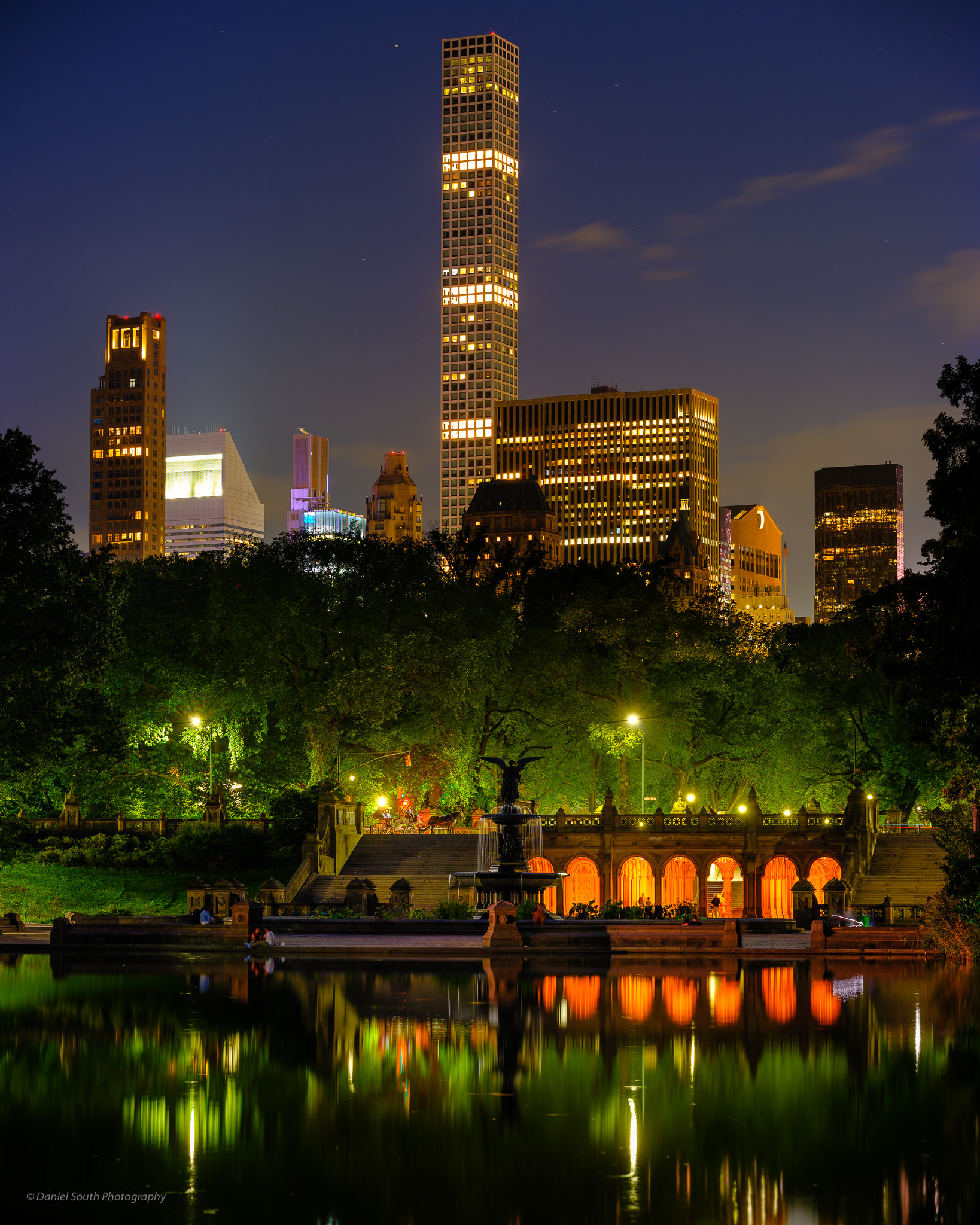 a photo of bethesda terrace central park at night in new york city