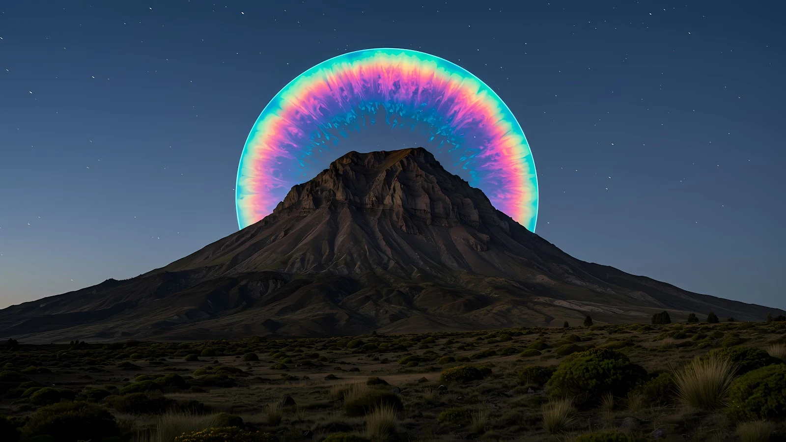 Iridescent Halo Mountain Wallpaper - 3840x2160 pixels, Abstract, Landscape, Night Sky, Stars, Surreal