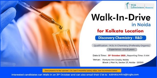 TCG life sciences | Walk-In Drive in Noida for Kolkata Location on 31st Oct 2021