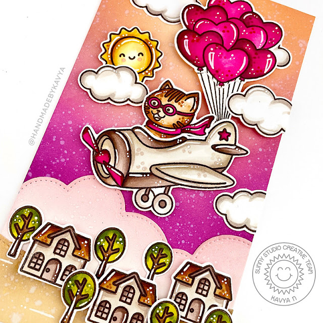 Sunny Studio Stamps: Heart Bouquet Card by Kavya (featuring Plane Awesome, Balloon Rides, Slimline Dies)