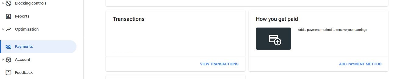 You can add payment method in AdSense