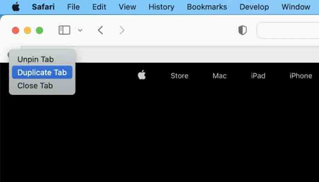 علامة تبويب مكررة في Safari على Mac