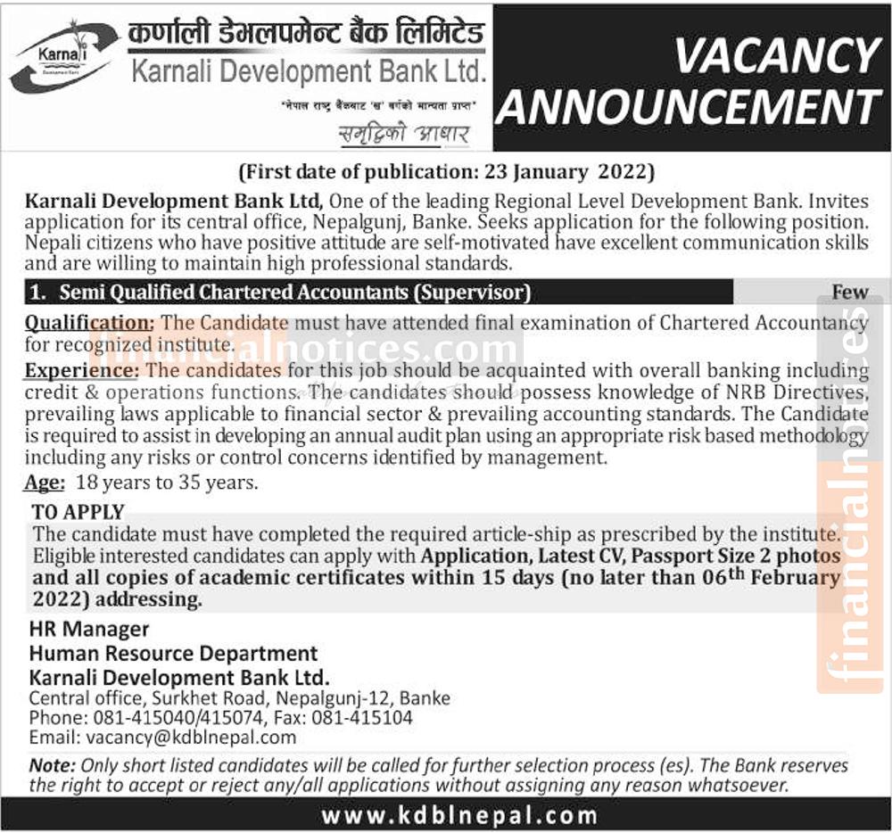 Karnali Development Bank Limited Vacancy