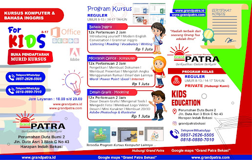 pelatihan komputer kursus untuk anak di bekasi , belajar office dan komputer desain grafis untuk usia sd smp dan sma terbuka untuk umum di bekasi