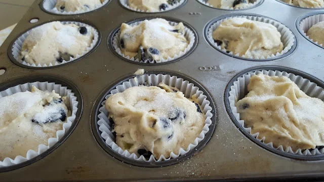 Sugar sprinkled on top of muffins makes a crunchy top.