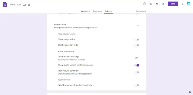 pengaturan presentasi google form