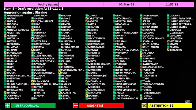 UN Resolution Vote Results on March 2, 2022