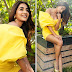 Pooja Hegde Flaunts her Dusky Cleavage and Toned legs in a Yellow Off-shoulder Mini Dress