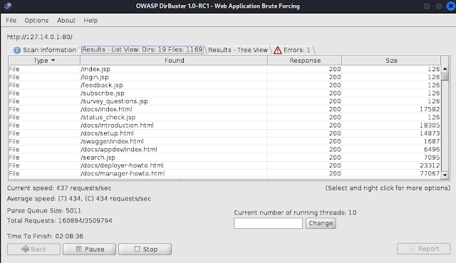 Dirbuster list and files view