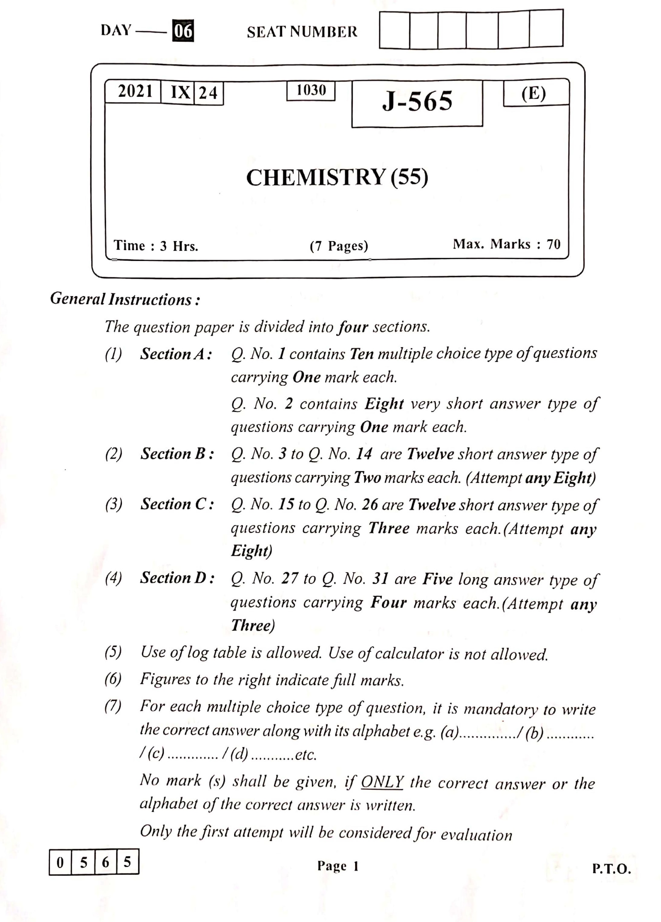 HSC Chemistry Question Paper 2021 pdf with answers