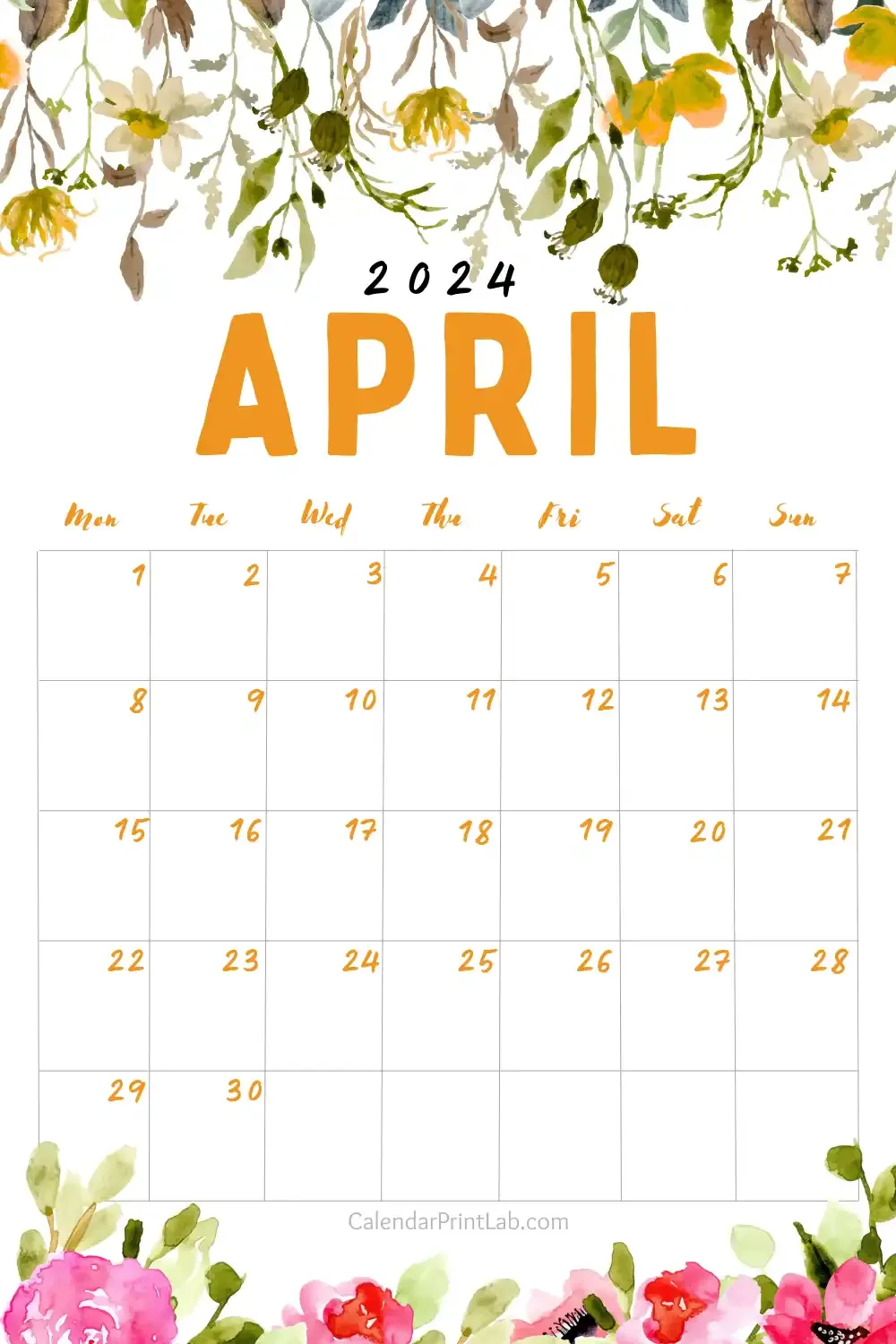 Floral April 2024 Calendar Download