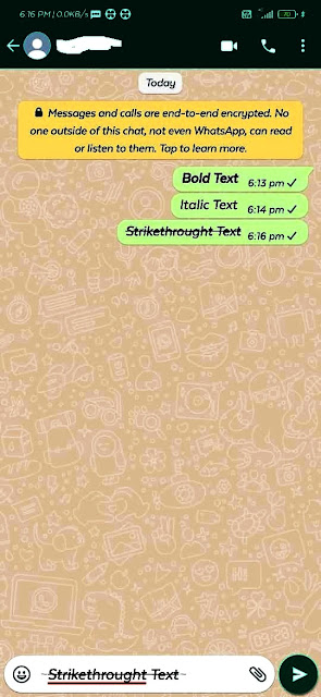 How to strikethrough font type in Whatsapp?