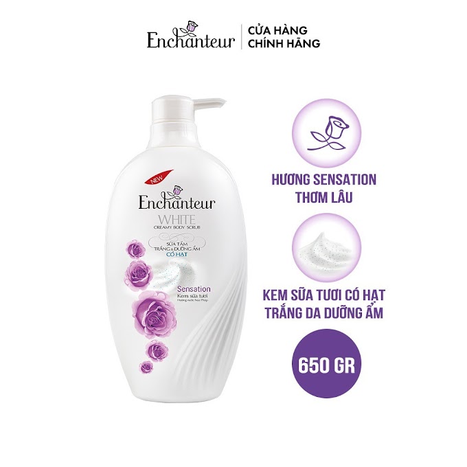 Mall Shop [ enchanteur_vietnam ] [HB Gift] Sữa tắm trắng và dưỡng ẩm có hạt Enchanteur Sensation 650g + Tặng Dầu gội Sensation 150g