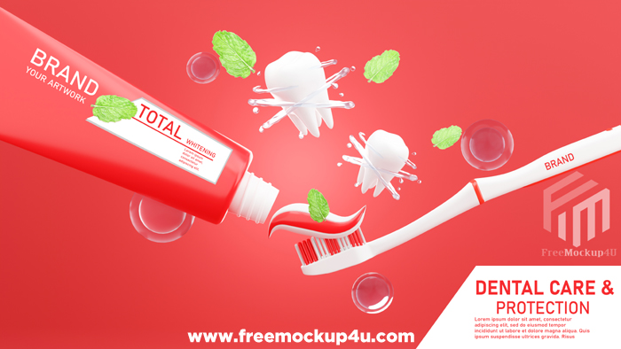 3D Render Toothpaste With Toothbrush Mockup Design