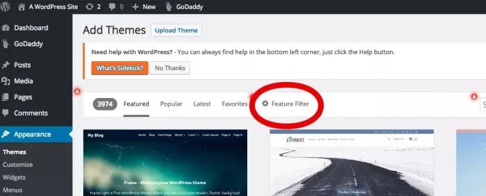 Filter for WordPress theme for How to create a blog