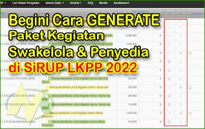 Generate Paket Swakelola dan Penyedia di SiRUP LKPP 2022.