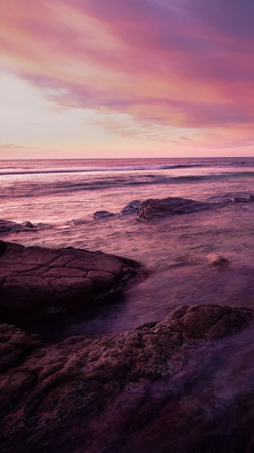 Wallpaper Pink Sky, Sea Rocks, Scenery