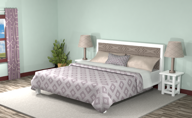 Light-Blue-Green (C2D2CA) split-complementary room with patterns