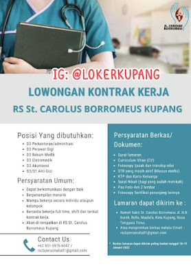 Lowongan Kontrak Kerja RS St.Carolus Borromeus Kupang