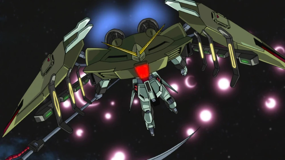 Forbidden Gundam cargando su cañón de plasma 'Hresvelgr' para un ataque devastador
