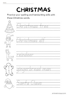 christmas worksheets spelling writing words