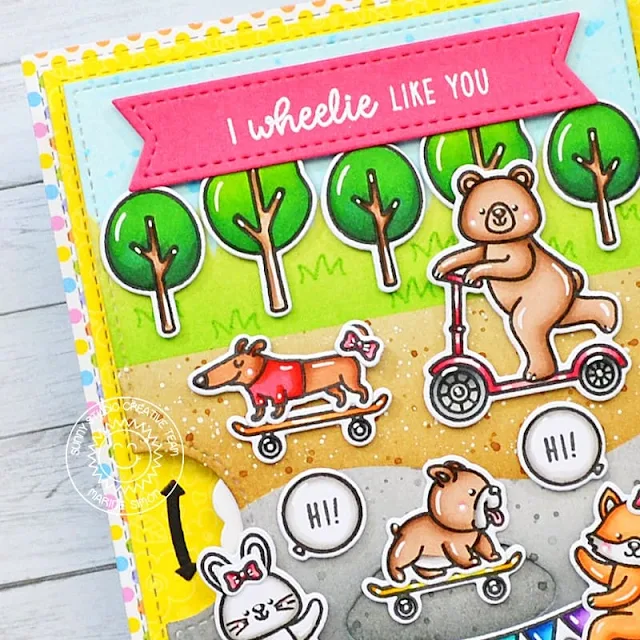 Sunny Studio Stamps: Critters On The Go Card by Marine Simon (featuring Spring Scenes, Heart Bouquet, Balloon Rides)