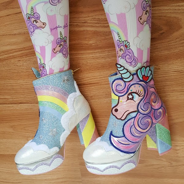 rainbow and cloud seahorse themed ankle boots
