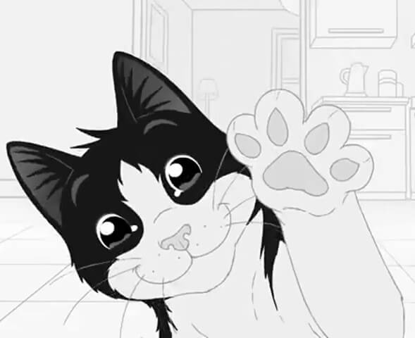 Felix the animated cat close up with paw reaching upwards