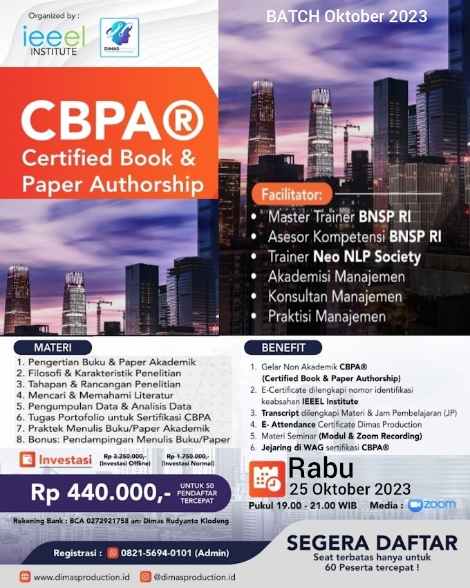 WA.0821-5694-0101 | Certified Book And Paper Authorship (CBPA®) 25 Oktober 2023