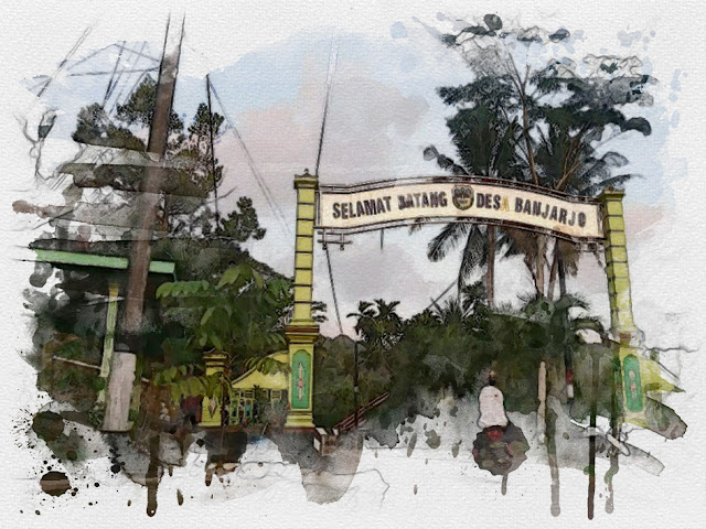 Hasil Edit  Efek Cat Air/ Water Color Tugu Batas Desa Banjarjo dengan Photoshop