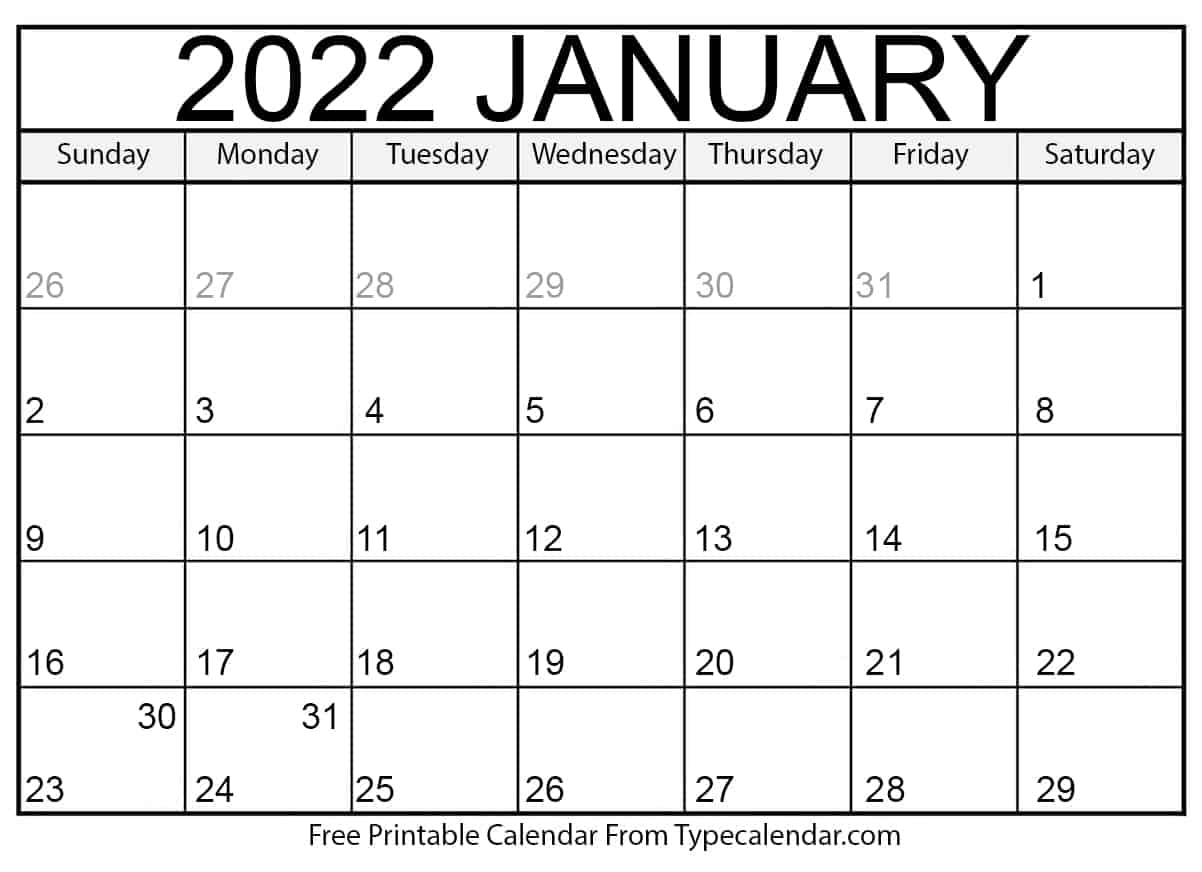 Calendar January 2022