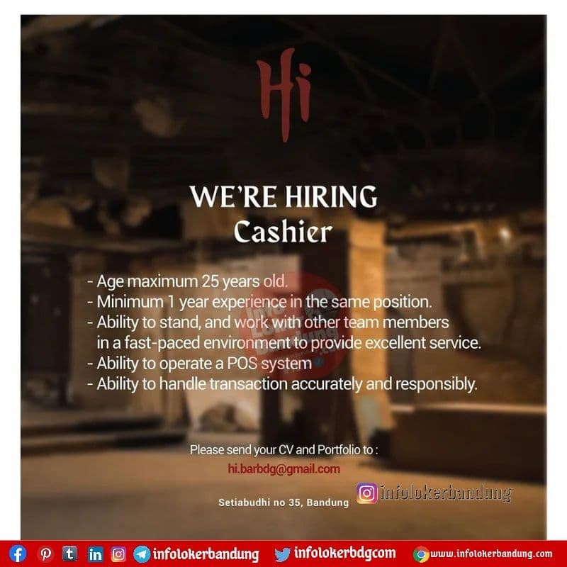 Lowongan Kerja Cashier & Receptionist Hi Lounge And Bar Bandung Oktober 2021