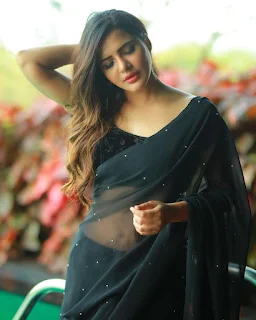 South Indian Actress Ashu Reddy  Hot Looking in Black Transparent Saree | flamingo9to99