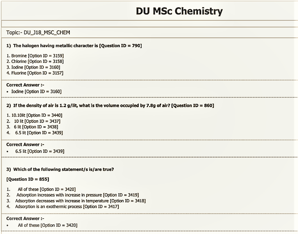 msc chemistry previous year question papers