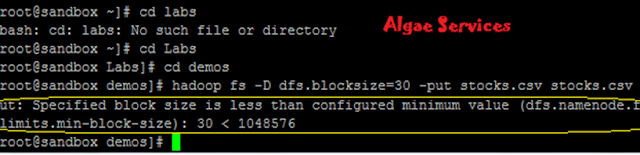 Error: put. Specified is less than configured minimum value (dfs.namenode.fs-limits.min-block-size) algaestudy