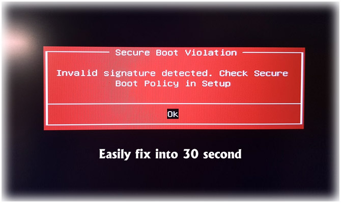 Invalid signature detected. Check Secure Boot Policy in Setup