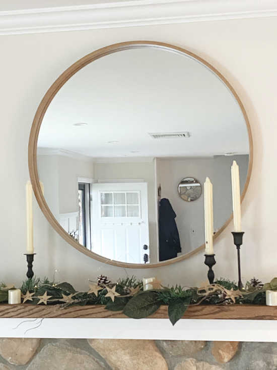 mirror, mantel and candlesticks