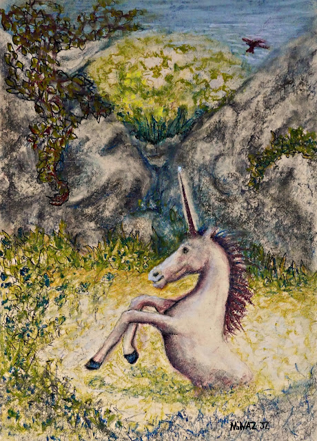 Drawing: There is a UNICORN in my Rock Garden by Minaz Jantz