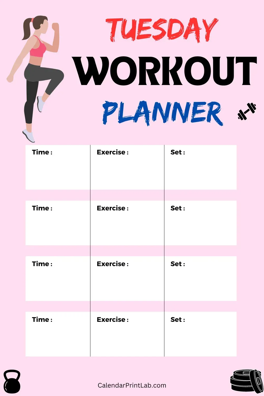 Tuesday Workout Planner for Women