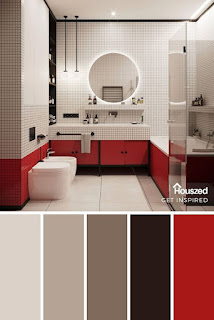 Kamar Mandi dengan Warna Merah dan Hitam