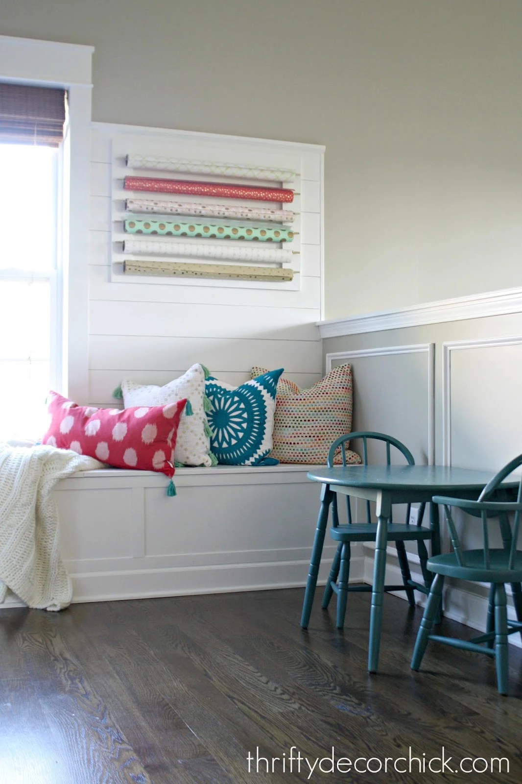 craft room window seat storage