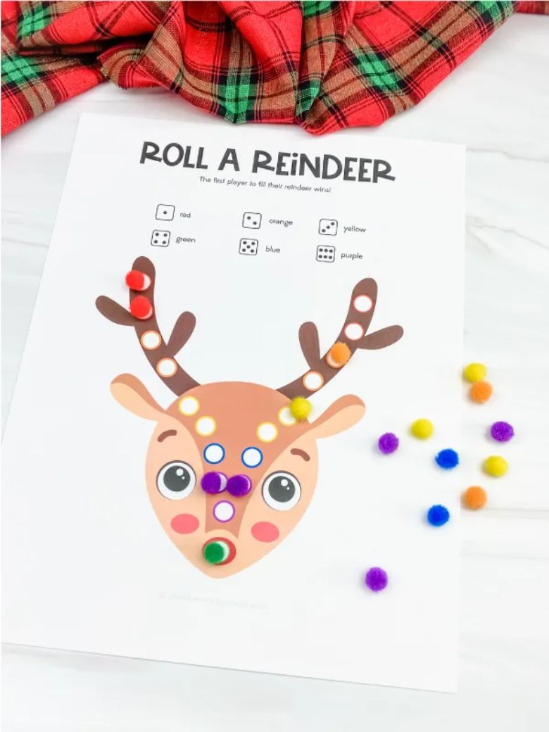 roll a reindeer printable Christmas game