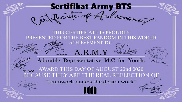 Sertifikat Army BTS