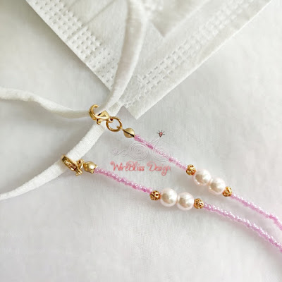 Face Mask Straps - Glass Beads & Fake Pearl hooked on face mask