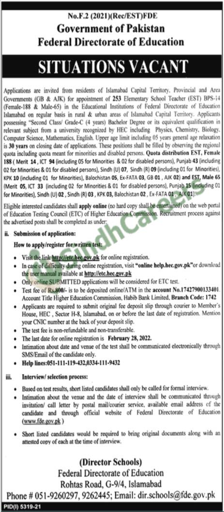 250+ Federal Directorate of Education Jobs 2022