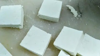 Paneer cutted into cube size for malai paneer tikka