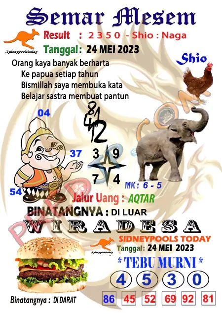 Prediksi Semar Mesem SDY Hari Ini JP 24 Mei 2023