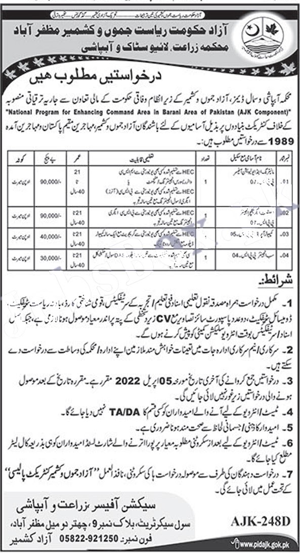 Department of Irrigation and Small Dams AJK Jobs 2022