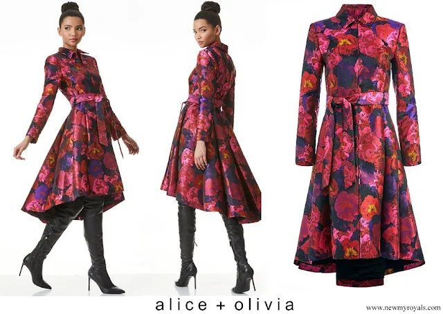 Princess Martha Louise wore Alice+Olivia Bain Floral High Low Coat